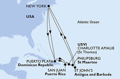USA, Dominikánská republika, Svatý Martin, Antigua a Barbuda z New Yorku na lodi MSC Meraviglia