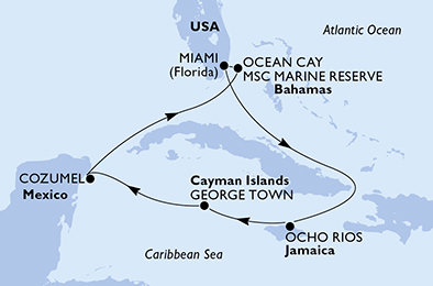 USA, Jamajka, Kajmanské ostrovy, Mexiko, Bahamy z Miami na lodi MSC Seascape