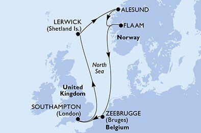 Velká Británie, Norsko, Belgie ze Southamptonu na lodi MSC Virtuosa