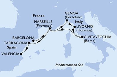 Španělsko, Francie, Itálie z Barcelony na lodi MSC Fantasia