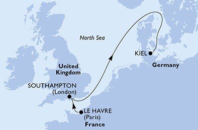 Francie, Velká Británie, Německo z Le Havru na lodi MSC Euribia
