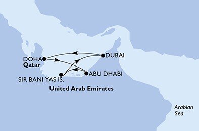Spojené arabské emiráty, Katar z Abu Dhabi na lodi MSC Euribia