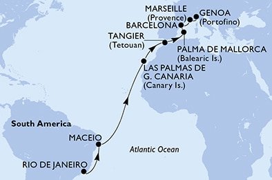 Brazílie, Španělsko, Francie, Itálie z Rio de Janeira na lodi MSC Seaview