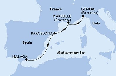 Itálie, Francie, Španělsko z Janova na lodi MSC Grandiosa