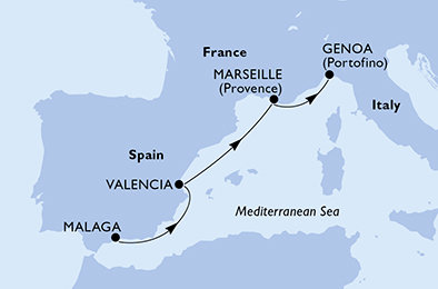 Španělsko, Francie, Itálie z Málagy na lodi MSC Grandiosa