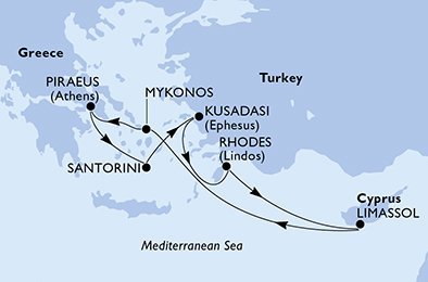 Turecko, Řecko, Kypr z Kusadasi  na lodi MSC Musica