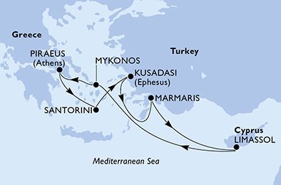 Kypr, Řecko, Turecko,  z Lemesosu na lodi MSC Musica
