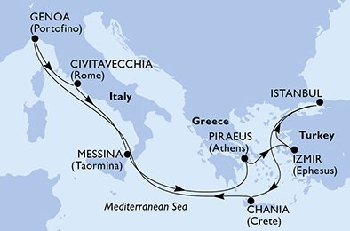 Itálie, Řecko, Turecko z Civitavecchia na lodi MSC Sinfonia