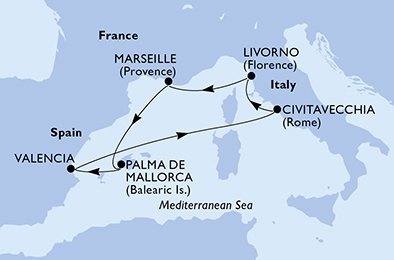 Španělsko, Itálie, Francie z Palma de Mallorca na lodi MSC Orchestra