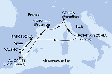 Španělsko, Itálie, Francie z Barcelony na lodi MSC Magnifica