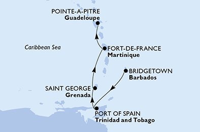 Barbados, Trinidad a Tobago, Grenada, Martinik, Guadeloupe z Bridgetownu na lodi MSC Seaside