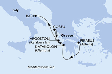 Řecko, Itálie z Pirea na lodi MSC Opera