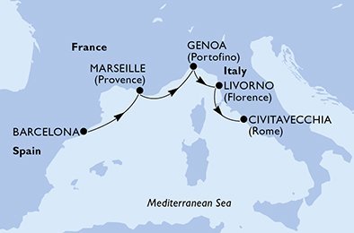 Španělsko, Francie, Itálie z Barcelony na lodi MSC Fantasia