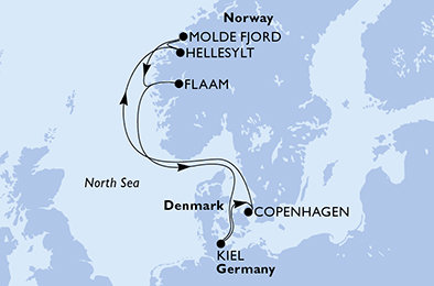 Německo, Dánsko, Norsko z Kielu na lodi MSC Euribia