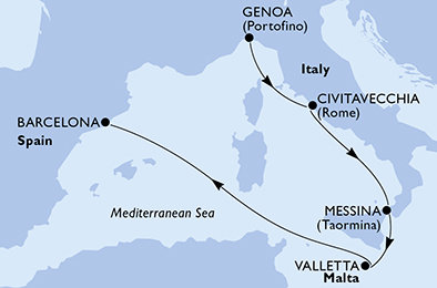 Itálie, Malta, Španělsko z Janova na lodi MSC World Europa