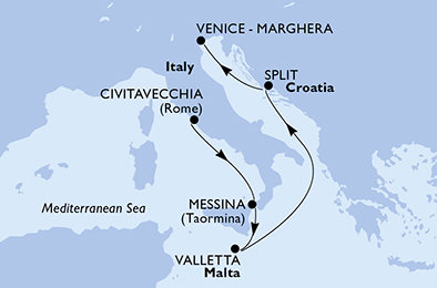 Itálie, Sicílie, Malta, Chorvatsko z Civitavecchia na lodi MSC Armonia