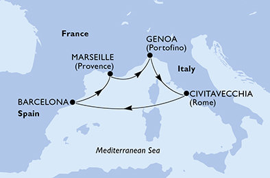 Francie, Itálie, Španělsko z Marseille na lodi MSC Fantasia