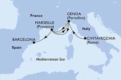 Itálie, Francie, Španělsko z Civitavecchia na lodi MSC Magnifica
