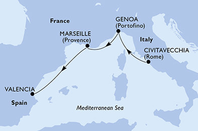 Itálie, Francie, Španělsko z Civitavecchia na lodi MSC Musica