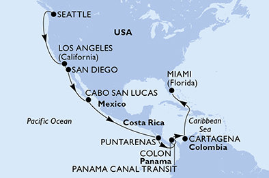 USA, Mexiko, Kostarika, Panama, Kolumbie ze Seattlu na lodi MSC Poesia