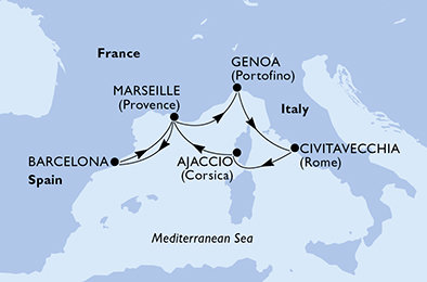 Španělsko, Francie, Itálie z Barcelony na lodi MSC Seaview