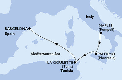 Itálie, Tunisko, Španělsko z Neapole na lodi MSC Euribia