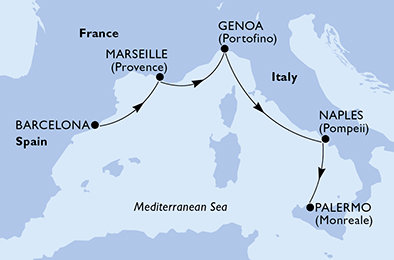 Španělsko, Francie, Itálie z Barcelony na lodi MSC Euribia
