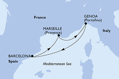 Itálie, Španělsko, Francie z Janova na lodi MSC Euribia