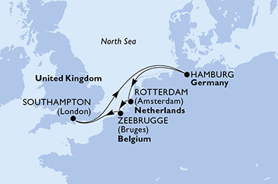 Velká Británie, Německo, Nizozemsko, Belgie ze Southamptonu na lodi MSC Preziosa