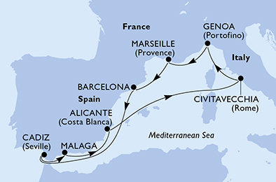 Itálie, Francie, Španělsko z Janova na lodi MSC Magnifica