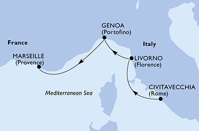 Itálie, Francie z Civitavecchia na lodi MSC Opera