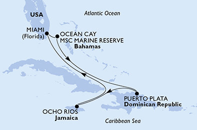 USA, Bahamy, Dominikánská republika, Jamajka z Miami na lodi MSC Divina