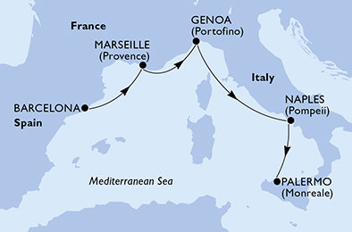Španělsko, Francie, Itálie z Barcelony na lodi MSC Seaview