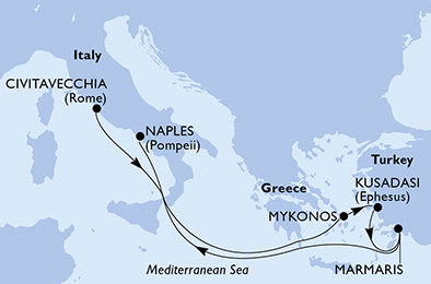 Itálie, Řecko, Turecko z Civitavecchia na lodi MSC Divina