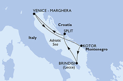 Itálie, Černá Hora, Chorvatsko z Marghery na lodi MSC Armonia