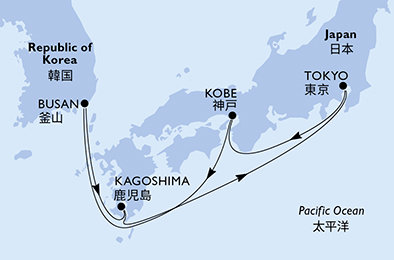 Japonsko, Jižní Korea z Tokia na lodi MSC Bellissima