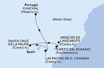 Španělsko, Madeira Z Lanzarote na lodi MSC Musica