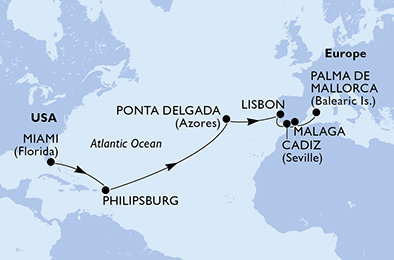 USA, Svatý Martin, Portugalsko, Španělsko z Miami na lodi MSC Meraviglia