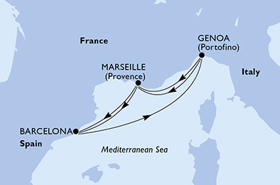 Itálie, Francie, Španělsko z Janova na lodi MSC Grandiosa