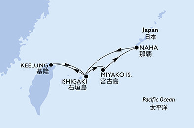 Tchaj-wan, Japonsko, Okinawa z Keelungu (Taipeje) na lodi MSC Bellissima