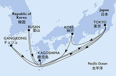 Japonsko, Jižní Korea z Tokia na lodi MSC Bellissima