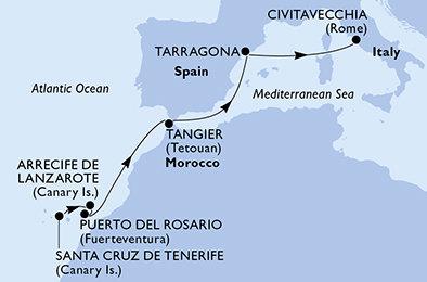 Španělsko, Maroko, Itálie z Tenerife na lodi MSC Fantasia
