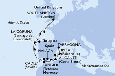 Velká Británie, Španělsko, Maroko ze Southamptonu na lodi MSC Meraviglia