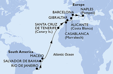 Brazílie, Španělsko, Maroko, Velká Británie, Itálie z Rio de Janeira na lodi MSC Divina