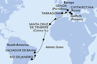 Itálie, Španělsko, Brazílie z Neapole na lodi MSC Divina