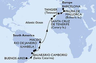 Argentina, Brazílie, Španělsko, Maroko z Buenos Aires na lodi MSC Fantasia