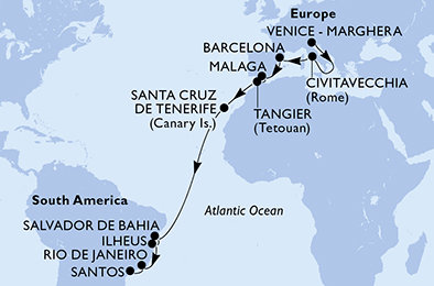 Itálie, Španělsko, Maroko, Brazílie z Marghery na lodi MSC Lirica