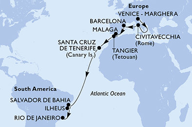 Itálie, Španělsko, Maroko, Brazílie z Marghery na lodi MSC Lirica