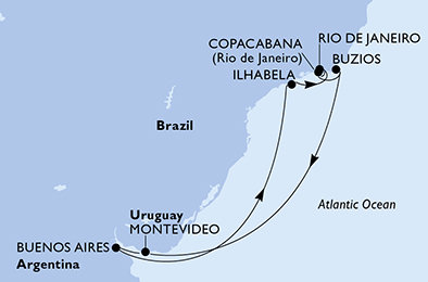 Argentina, Brazílie, Uruguay z Buenos Aires na lodi MSC Splendida