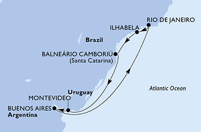 Argentina, Brazílie, Uruguay z Buenos Aires na lodi MSC Splendida